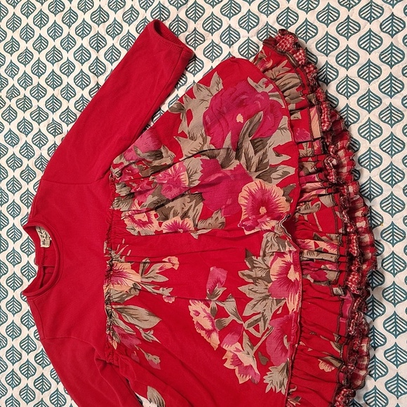 Elaina et Lena Red Floral Dress Size 12 Months Layers Long Sleeve Cotton - Picture 3 of 7